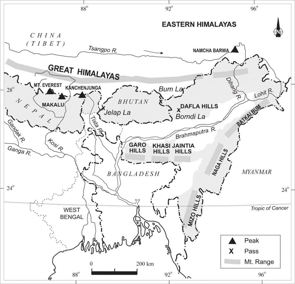Eastern Himalayas Map - Physiographic division of India